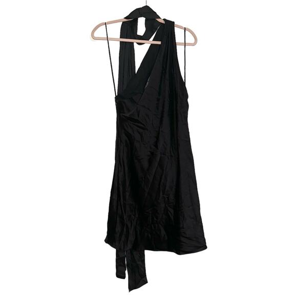 Alice + Olivia Black Satin One-Shoulder Mini Dress - Picture 4 of 11